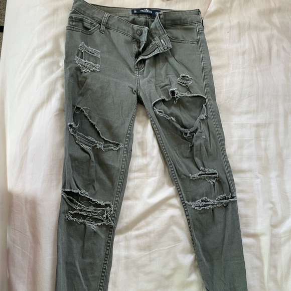 Navy green ripped Hollister pants - Picture 1 of 3